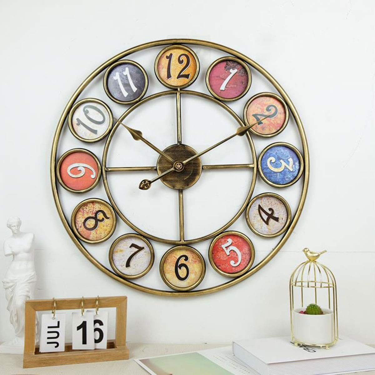 Reloj de Pared Reloj de Pared de 24 Pulgadas Retro Pastoral Hierro...(Brass)
