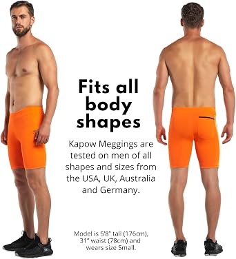 Kapow Meggings Men's Recycled Performance Compression Shorts with Pockets (Nitro, X-Large)