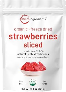 Micro Ingredients Organic Freeze-Dried Sliced Strawberries 6.4oz - Pure No Sugar Added, Non-GMO Vegan Snack & Topping