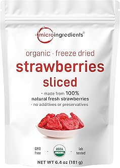 Micro Ingredients Organic Strawberries Sliced, 6.4oz | 100% Natural Fruit | Freeze Dried Strawberry Source | No Sugar & Additives | Healthy Snack & Topping for Beverages or Recipes | Non-GMO, Vegan