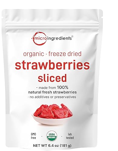 Fresas orgánicas liofilizadas en rodajas, 6.4 onzas, fruta cruda fresca, bocadillos saludables, guarnición para chocolate, pastel y licuados de