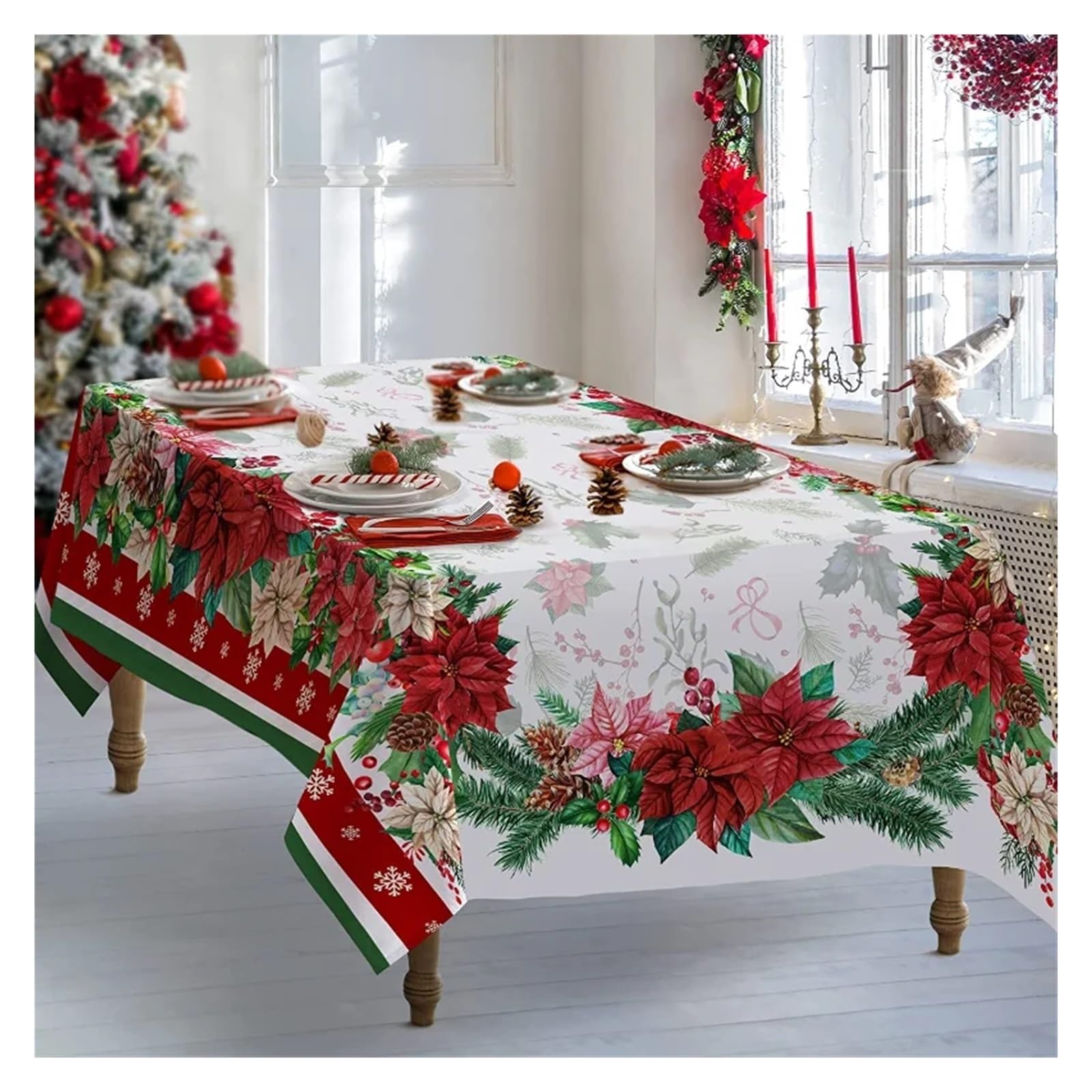 tischtuch weihnachten Frohe Weihnachten, wasserdicht, Polyester, bedruckt, rechteckige Tischdecke, Party-Dekoration, Couchtisch, Tischdecke, Feiertags-Tischdekoration für Partys, Dekoration(04,140x240