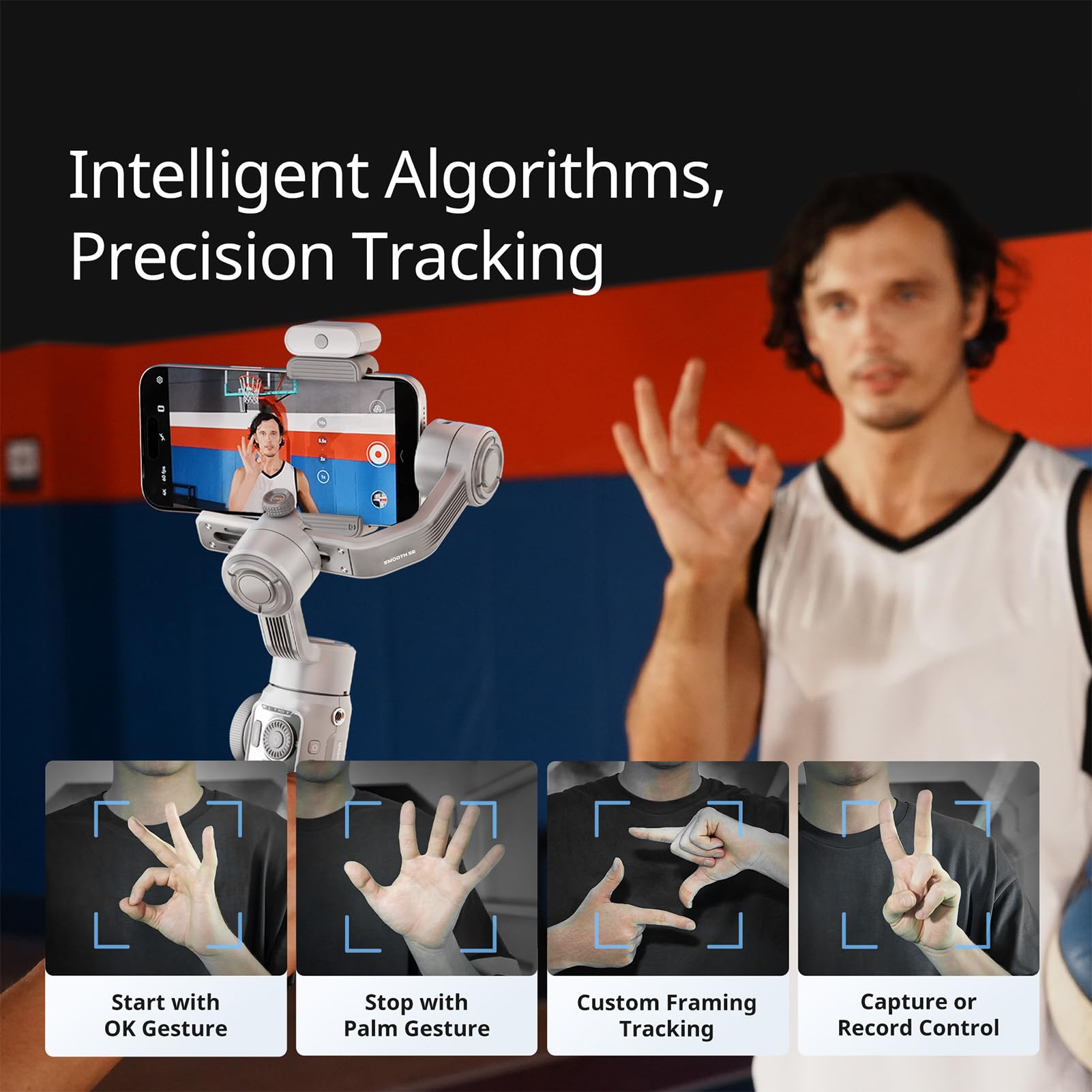 5E-Smartphone-Gimbal-Stabilisator, 3-Achsen-Gimbal-Stabilisator für Smartphones mit Magnetischer KI-Tracking, 680LUX-Füllung, Tragbares Stativ-Kit Zum (Glatt 5e)