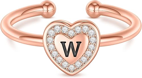 Valentines Day Gift Initial Rings for Teen Girls - Rose Gold Plated Ring for Tee