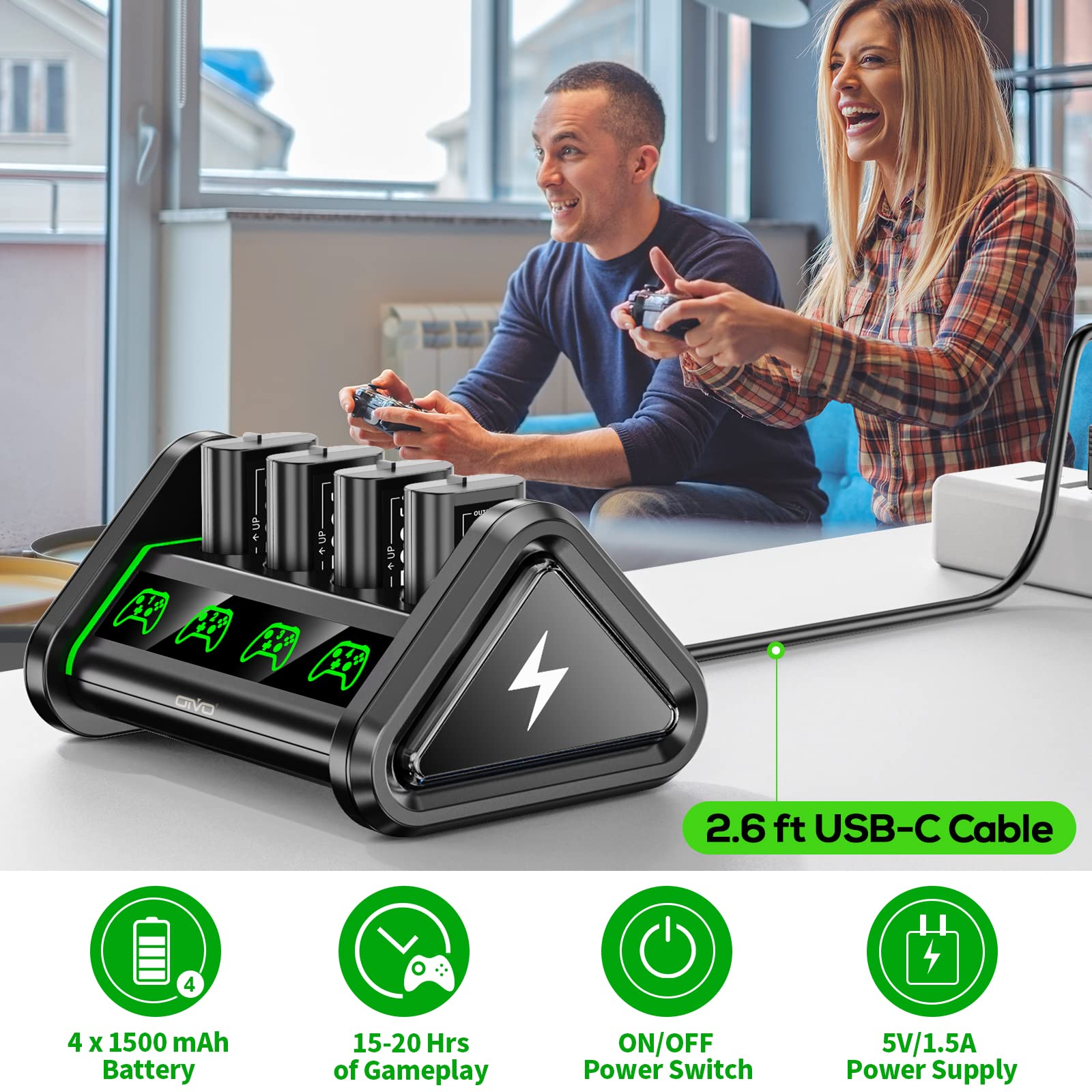 OIVO 4 x 4880mWh Akku für Xbox One/Series X/S Controller, 2.5H Schnelllade Xbox Akku mit Akkuladegerät