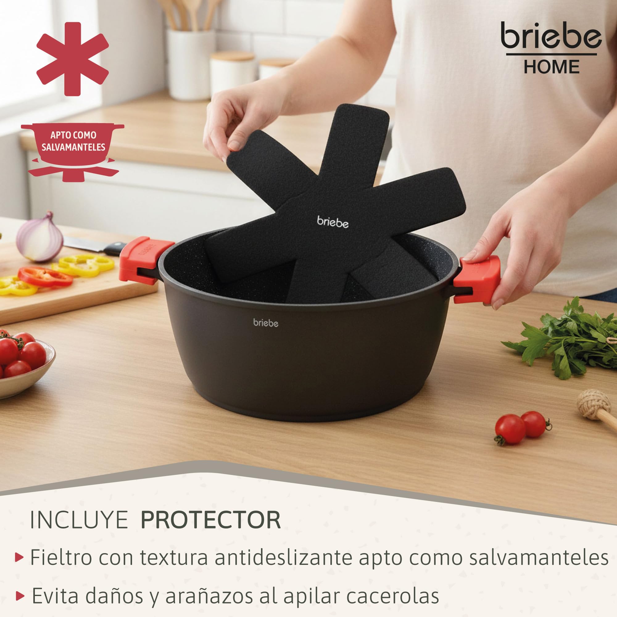 briebe Black Titanium Cacerola Cocina Inducción Antiadherente Titanio, Cazuela 28cm, Aluminio Fundido, Recubrimiento sin PFOA, Tapa Cristal, Asas Silicona Extraíbles, Vitrocerámica, Gas, Horno
