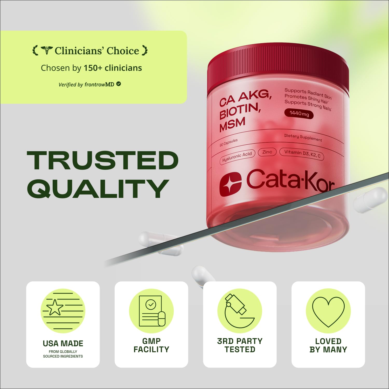 Cata-Kor Hair Skin and Nails Vitamins for Women – Biotin Hair Supplement | Hyaluronic Acid | Calcium AKG | MSM | Vitamin D3 K2 & C – Hair Growth Vitamins – 30 Day Supply (1 Pack) — Amazon image 7