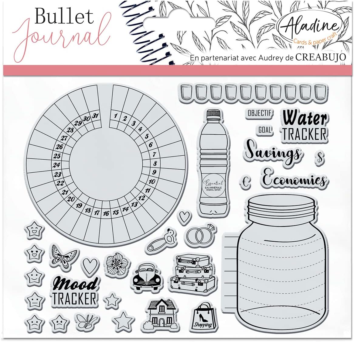 Aladine - Stampo Bullet Clear TRACKERS 1 - Silicone Foam Stamp Sheet - Ideal for Bullet Journals, Scrapbooking, Notebooks - DIY Crafts