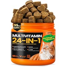 APXL 24 in 1 Taurine for Cats Vitamins Treats for Immunity, Joints, Skin, Coat & Heart, Cat Vitamins with L-Lysine for Immune & Coenzyme Q10, Cat Treats for Indoor, Senior, 95 Days Supply