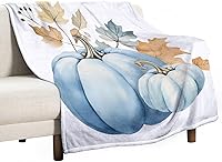 Vista 51 de Manta rústica de calabaza azul polvoriento, con estampado de acuarela, Acción de Gracias o Halloween, manta suave de 30 x 40 pulgadas, acogedora