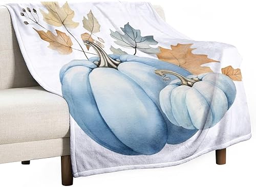 Miniatura 51 de Manta rústica de calabaza azul polvoriento, con estampado de acuarela, Acción de Gracias o Halloween, manta suave de 30 x 40 pulgadas, acogedora