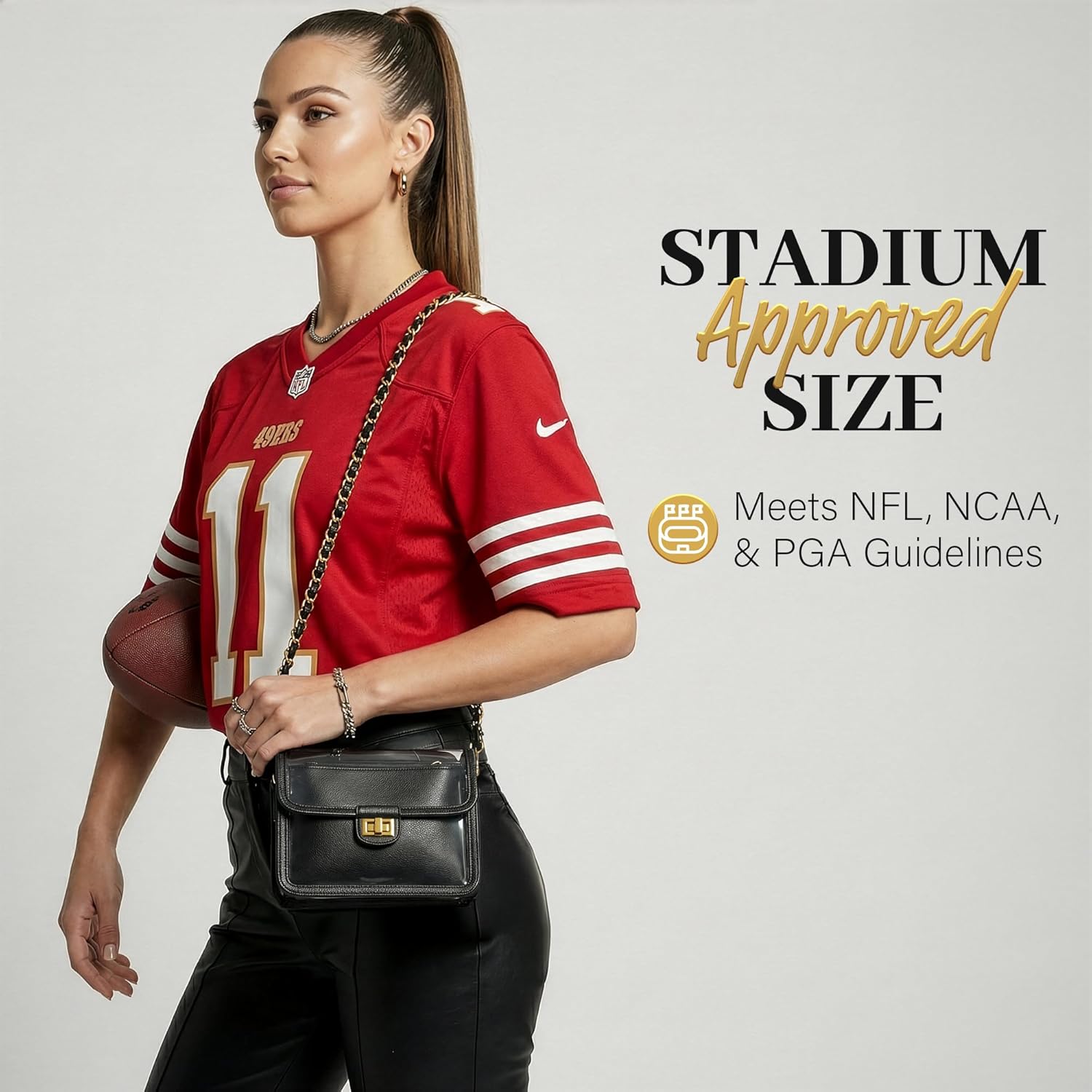 Clear Crossbody Purse for Women Stadium Approved 7.25" x 5.25" - UV TPU Luxury Bag with Wallet & 43" Chain