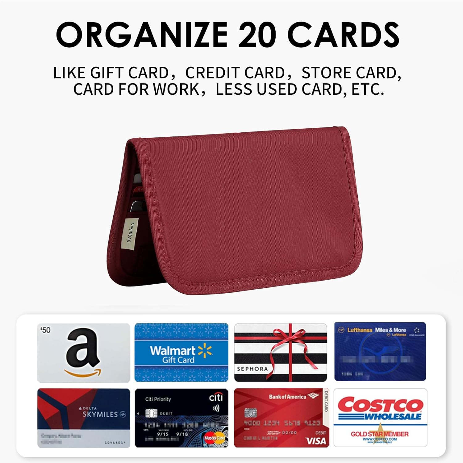Card Holder Holder for Men & Women,Slim Wallet with Zipper Pocket,20 Slots Minimalist Wallet RFID with Nylon Fabric,Wine Red - Image 2
