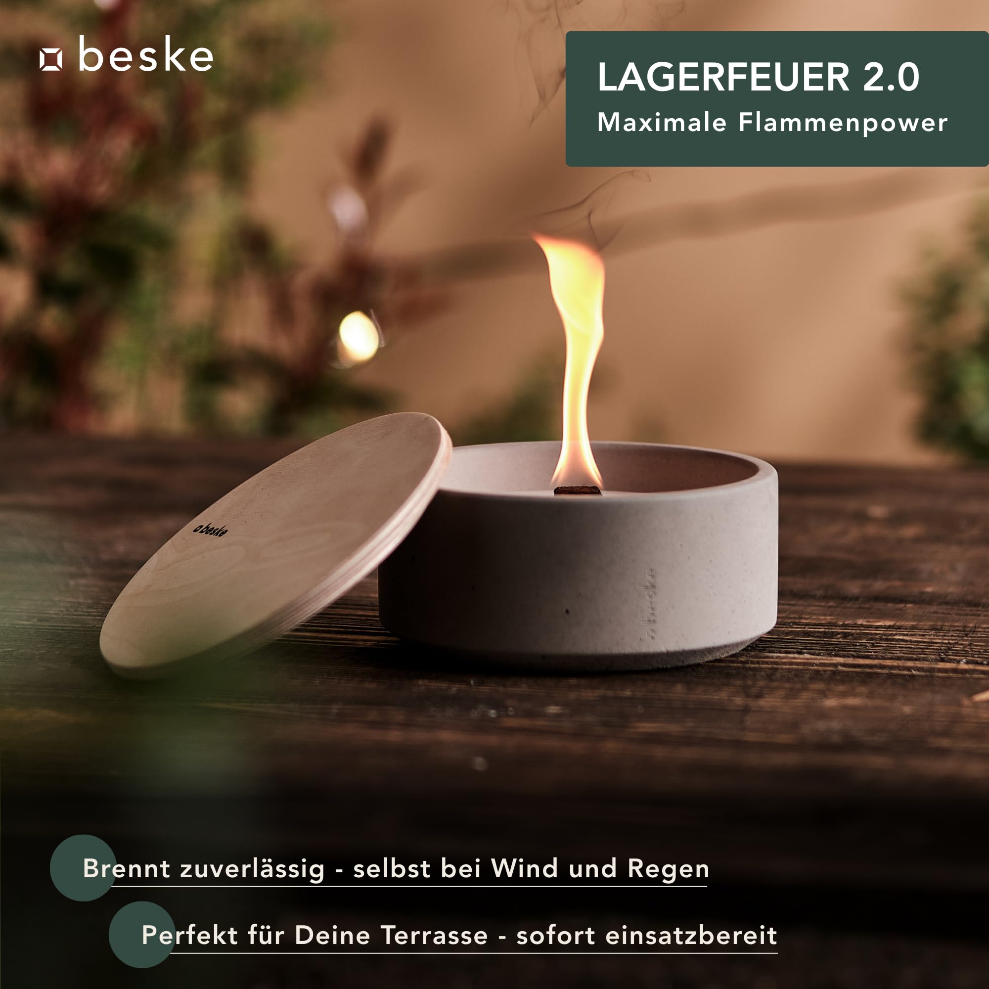 Suma - Das Original | Das Feuer, das für Immer brennt | Kerzenfresser mit Dauerdocht für Garten und Terrasse | Wachsfresser aus Beton | Handarbeit 'Made in Germany' | (Größe M (ø14cm))