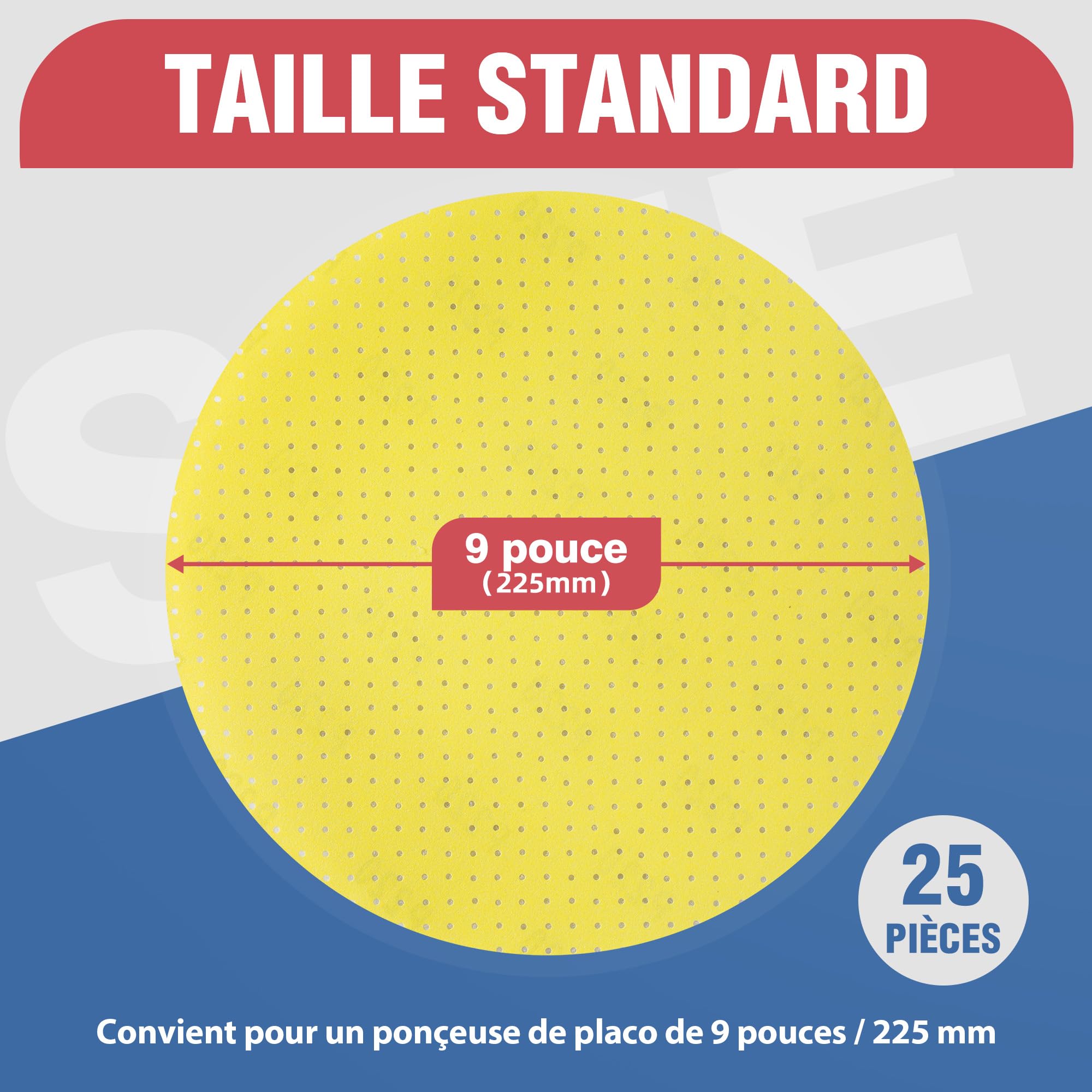 Selead Papel Abrasivo 225mm Abrasivos Permanentes 25 Piezas Grano 220 Discos Abrasivos Hojas Abrasivas Perforadas Drywall Sander