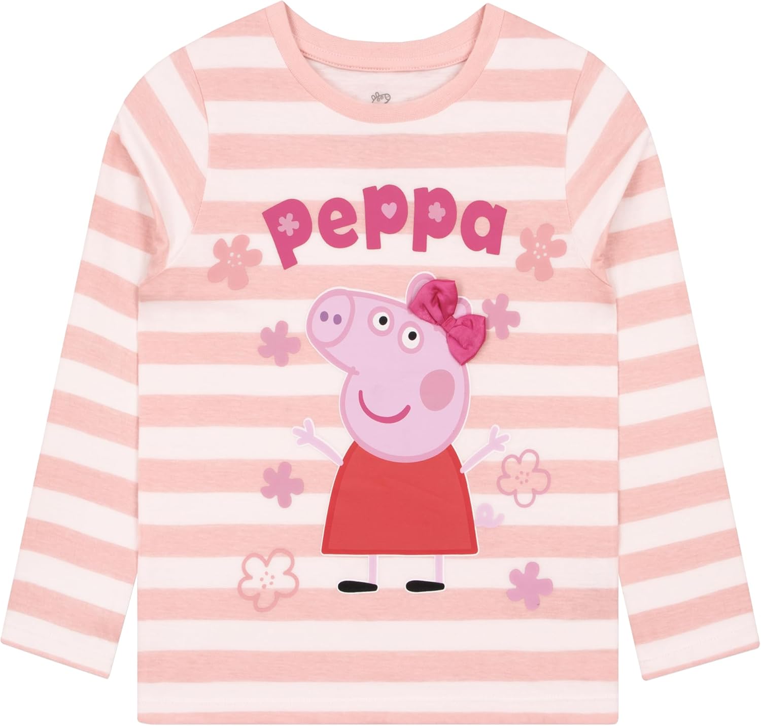 Peppa Pig Shirt, Girls Long Sleeve Shirt with 3D Bow, Soft Cotton Girls Long Sleeve Tops