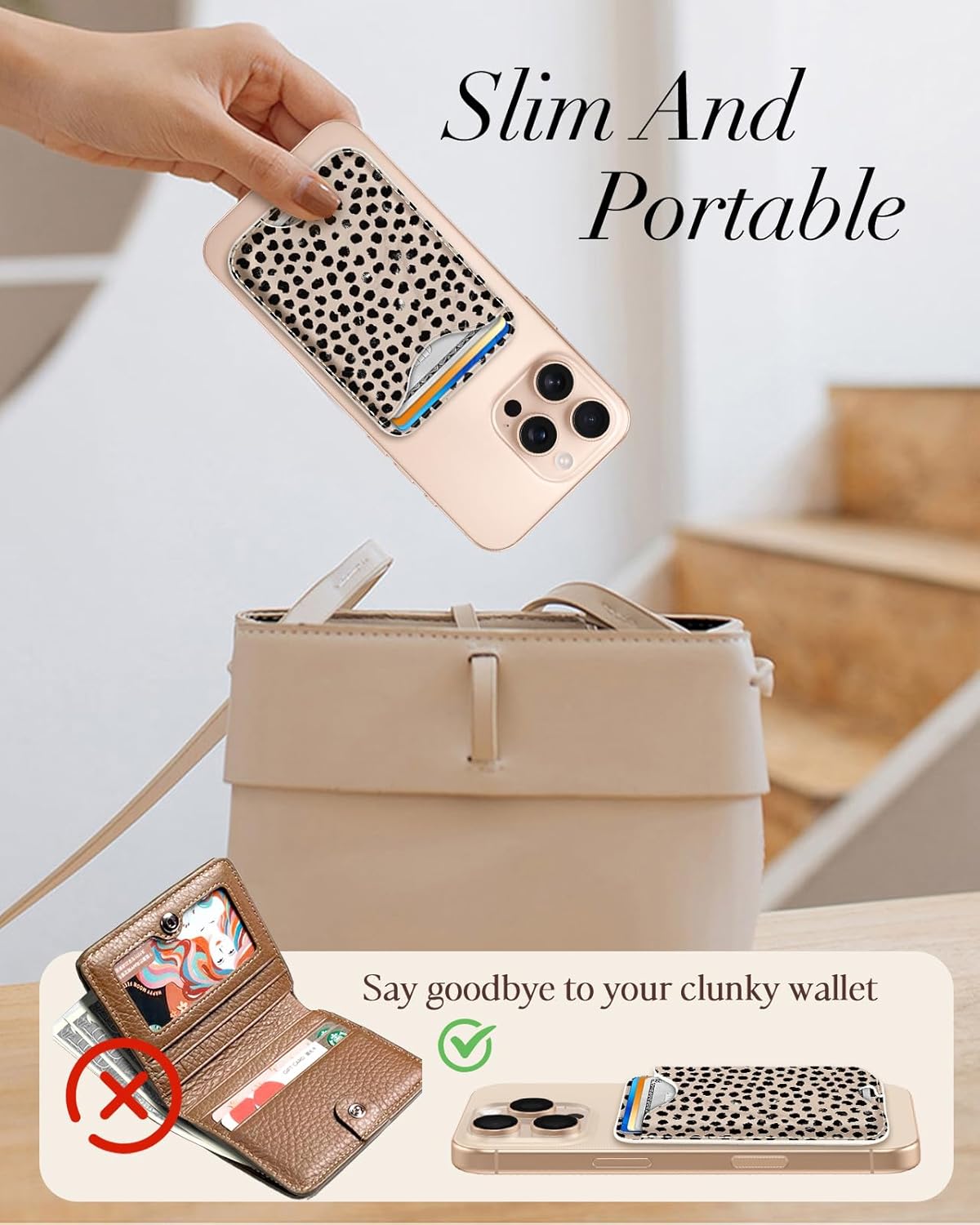 Shorogyt Compatible with Magsafe Wallet Magnetic Card Holder - Black Point Phone Wallets for Women Teen Girls Cute for iPhone 17/16/15/14/13/12 Series Slim for Apple Mag RFID Magnet Fit 3 Cards - Image 2