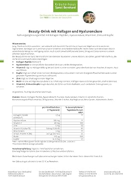 Sanct Bernhard Beauty Drink with Collagen Peptides (VERISOL®) Hyaluronic Acid Vitamins Zinc Copper 600 ml