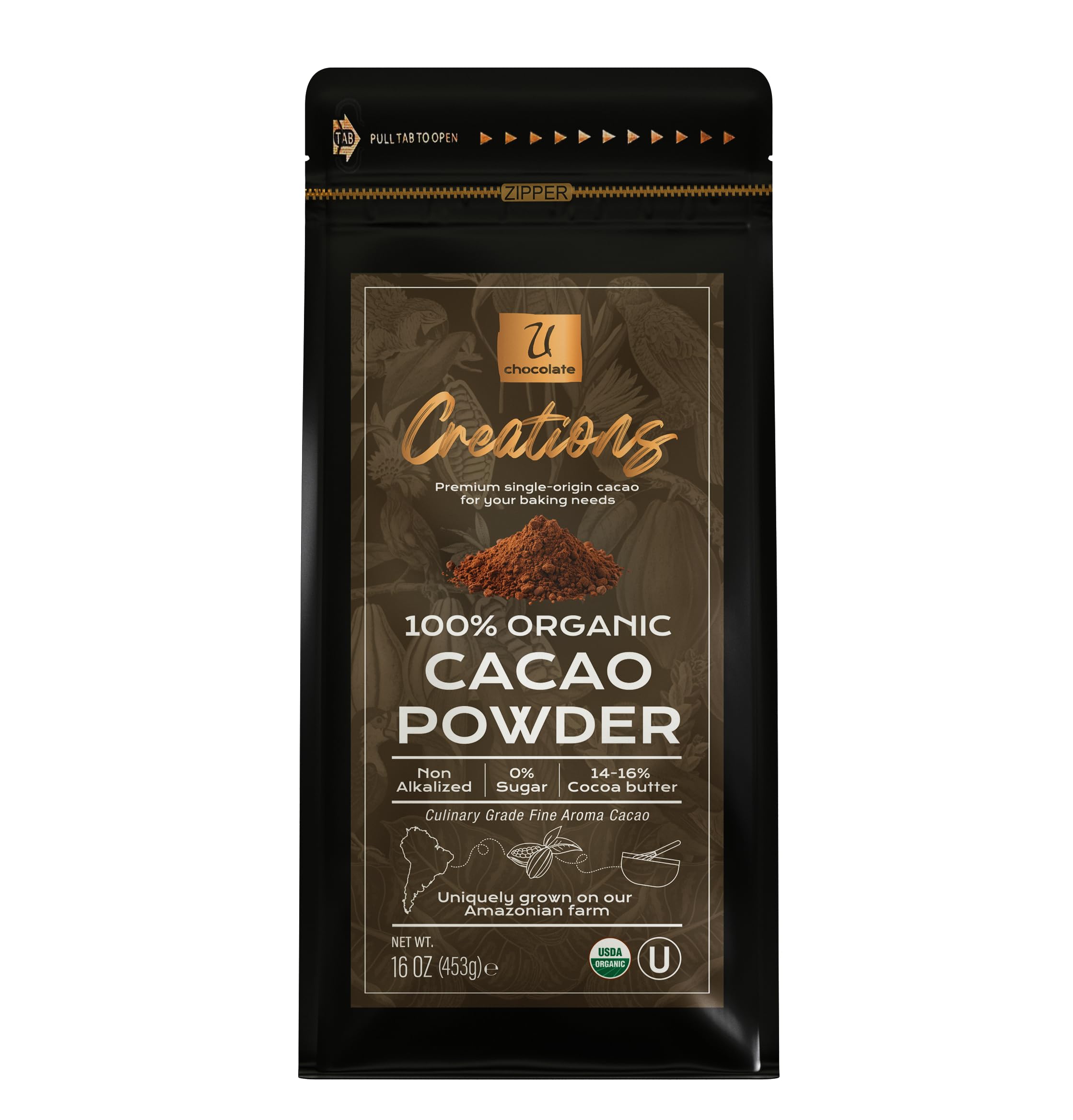 U Chocolate Organic Cacao Powder - Natural - Fresh From our Farm (1 bag (16 oz))USDA Organic