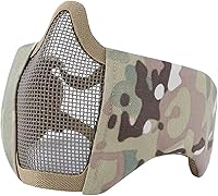 Vista 10 de AOUTACC Máscara de malla de airsoft plegable, máscaras de malla tácticas militares de nailon de media cara con protección para los oídos ajustables