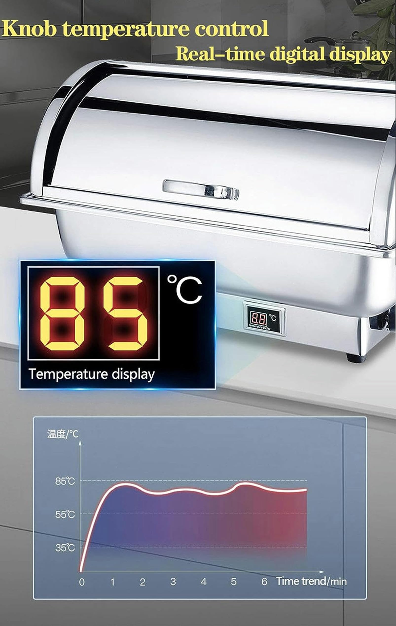 Chafing Dish, Scaldavivande Elettrico Acciaio Inox, Contenitore Scaldavivande Termico Scalda Cibo Commerciale per Buffet, Temperatura Regolabile (35-85 °)