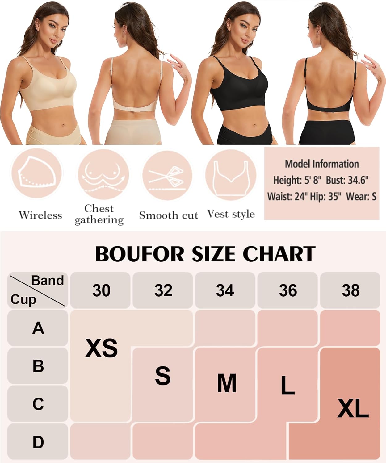 Seamless Low Back Bra Wireless Padded Bralette Thin Straps Comfort Halter Backless Cross Multiway Convertible Bras - Image 7