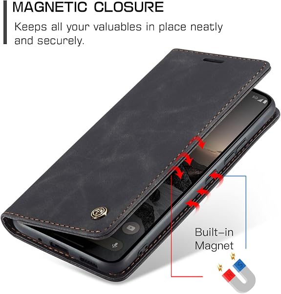 for Honor Magic 7 Pro Case, Wallet Case Flip Leather with Card Holder Magnetic Closure Shockproof Kickstand Protective Phone Cases Cover for Honor Magic7 Pro, Black - 3