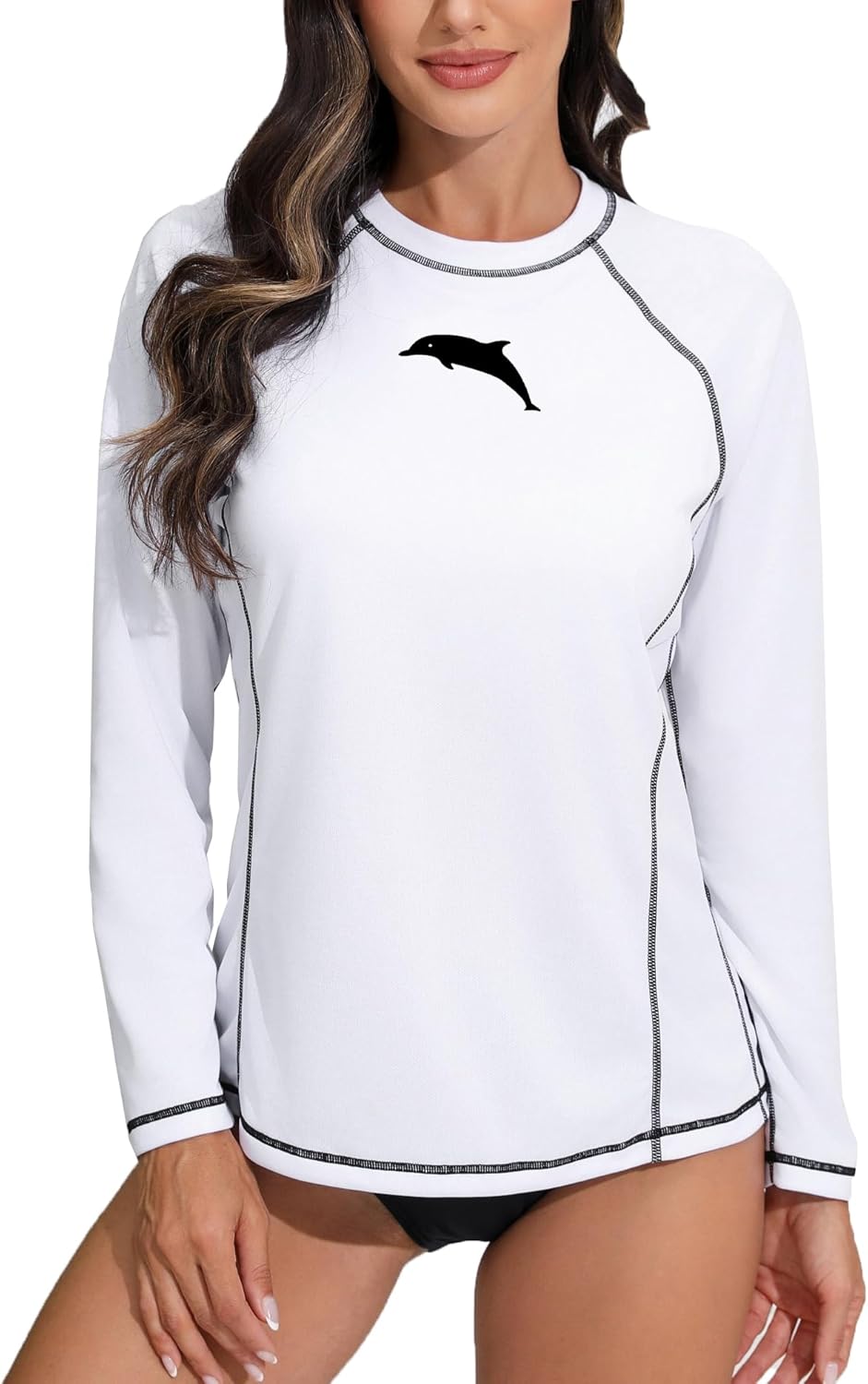 Halcurt Women's Long Sleeve Rash Guard Swim Shirt with Built in Bra Lightweight UPF50+ Quick Dry Swimsuit Top