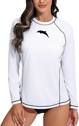 Halcurt Womens Long Sleeve Rash Guard Swim Shirt with Built in Bra Lightweight UPF50+ Quick Dry Swimsuit Top