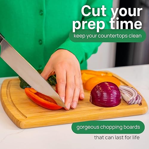 Miniatura 6 de GREENER CHEF Tabla de cortar de bambú de 12 pulgadas con reemplazos de por vida, pequeña tabla de cortar de madera para cocina, bloque de carnicero,