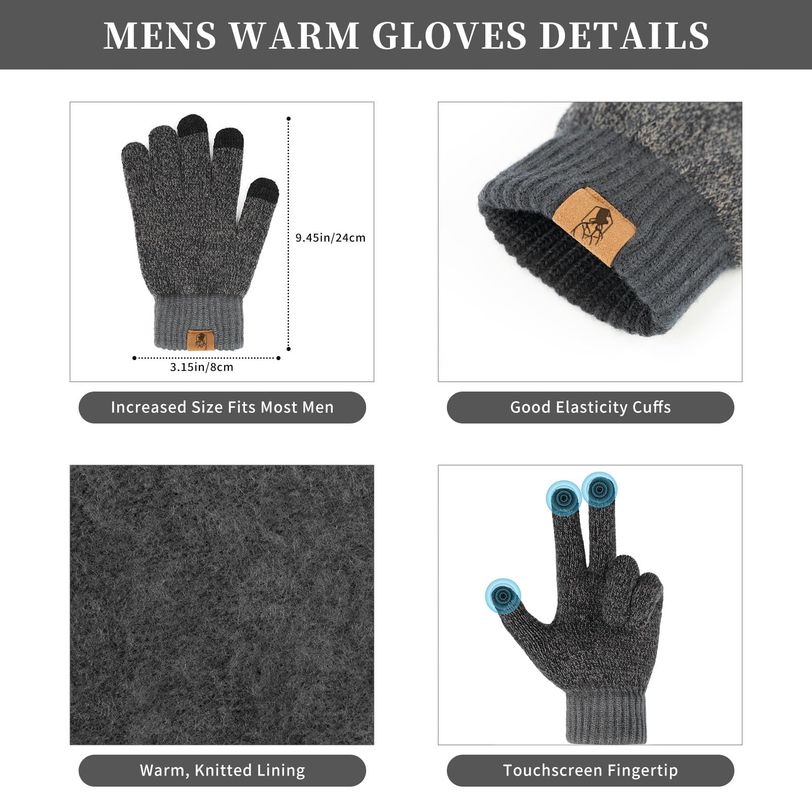 Mütze Schal und Touchscreen Handschuhe Set Wintermütze Thermohandschuhe Schal für Herren Strickmütze 3 STÜCKE Unisex Hüte für Damen Winter Accessoires für Herren Damen