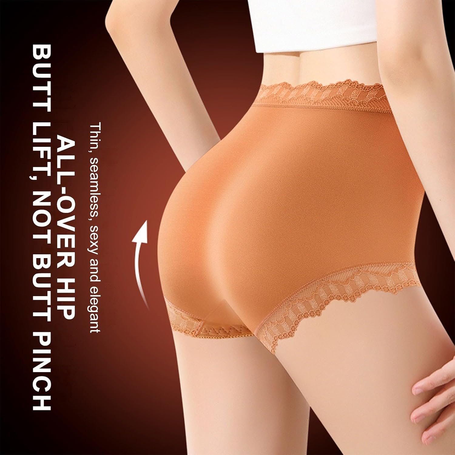 Lace Briefs for Women No Show Cotton High Waisted Underwear Full Coverage Panties Breathable Comfortable Underpants