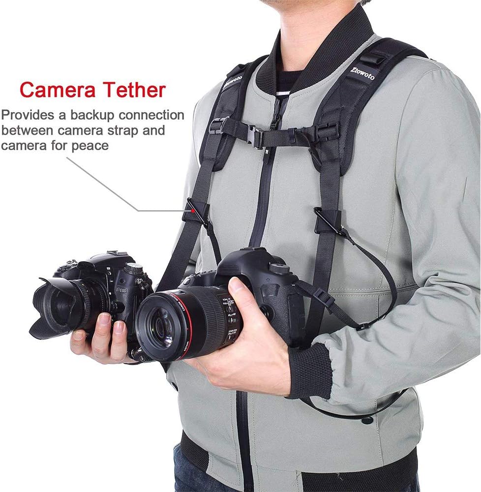 Ztowoto Double Shoulder Camera Strap Harness Quick Release Adjustable Dual Camera Tether Strap DSLR SLR Camera (ztowoto) - Image 2