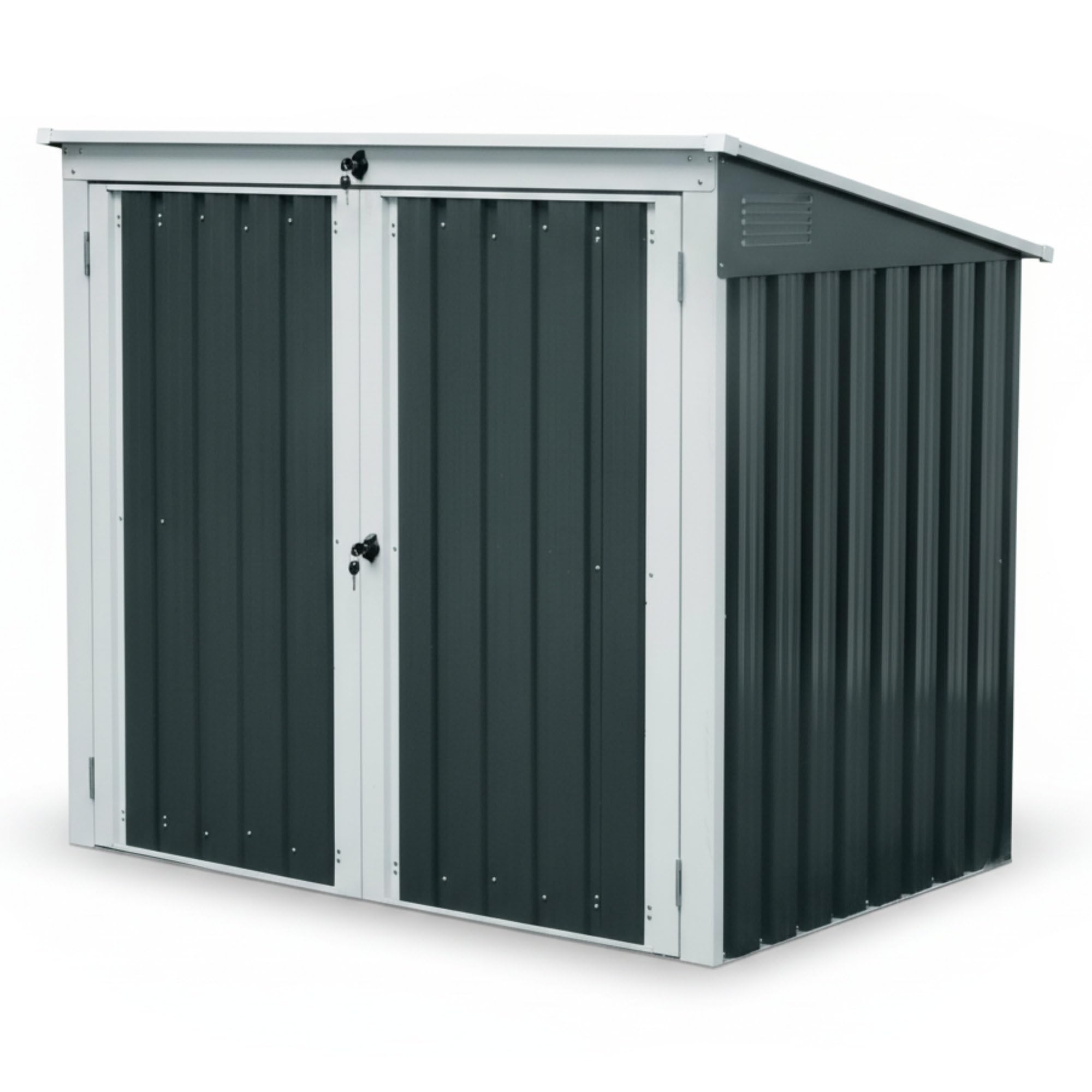 Zelsius Gartenschrank 158 x 101 x 134 cm Anthrazit Metall Geräteschrank wetterfest Stahlblech Mülltonnenbox für 2 Tonnen