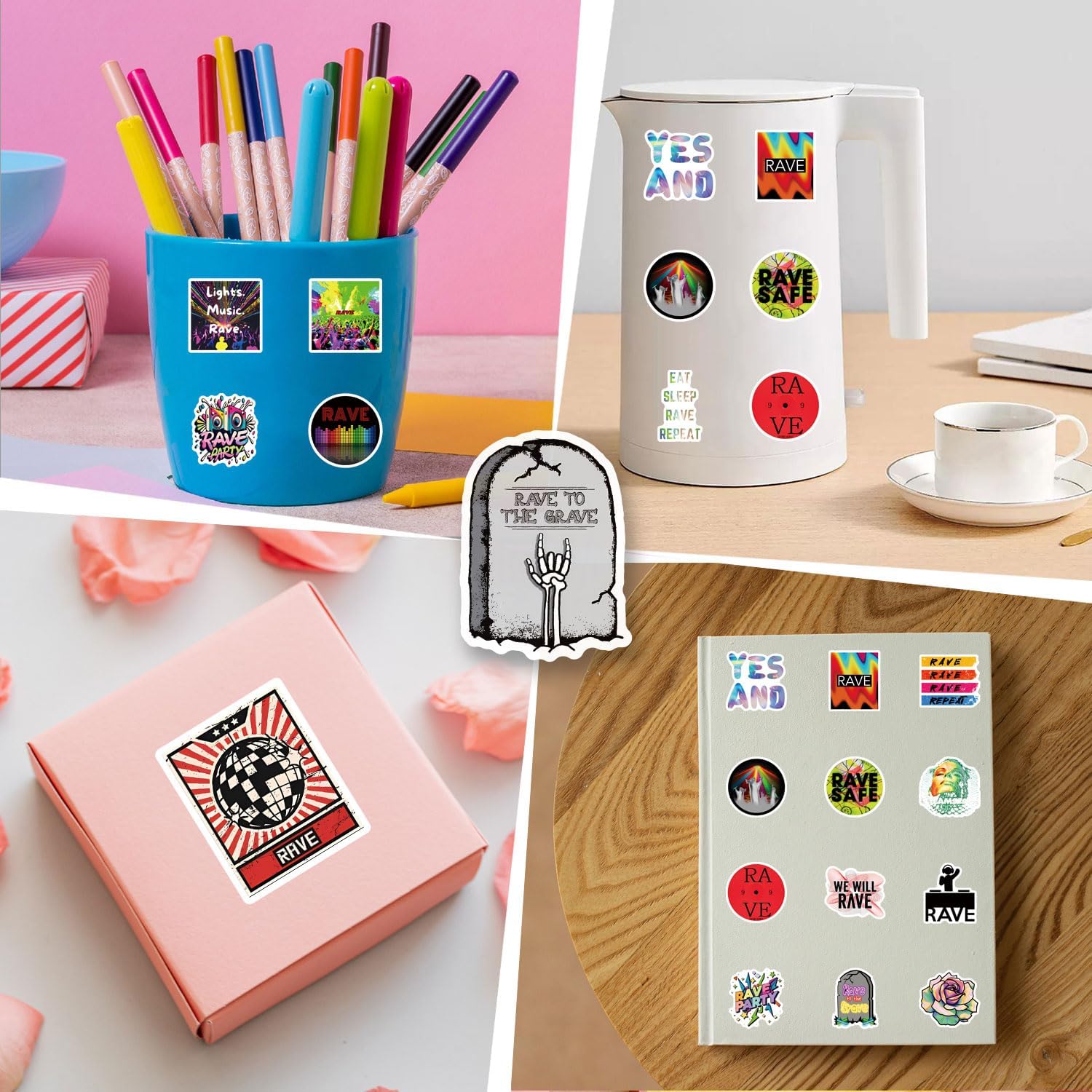 63pcs Rave Aesthetic Vinyl Waterproof Decals Stickers Pack Gym Cute Cartoon for Water Bottle,Laptop,Phone,Skateboard,Scrapbooking,Bumper for Party Supply Decor Favor image 5