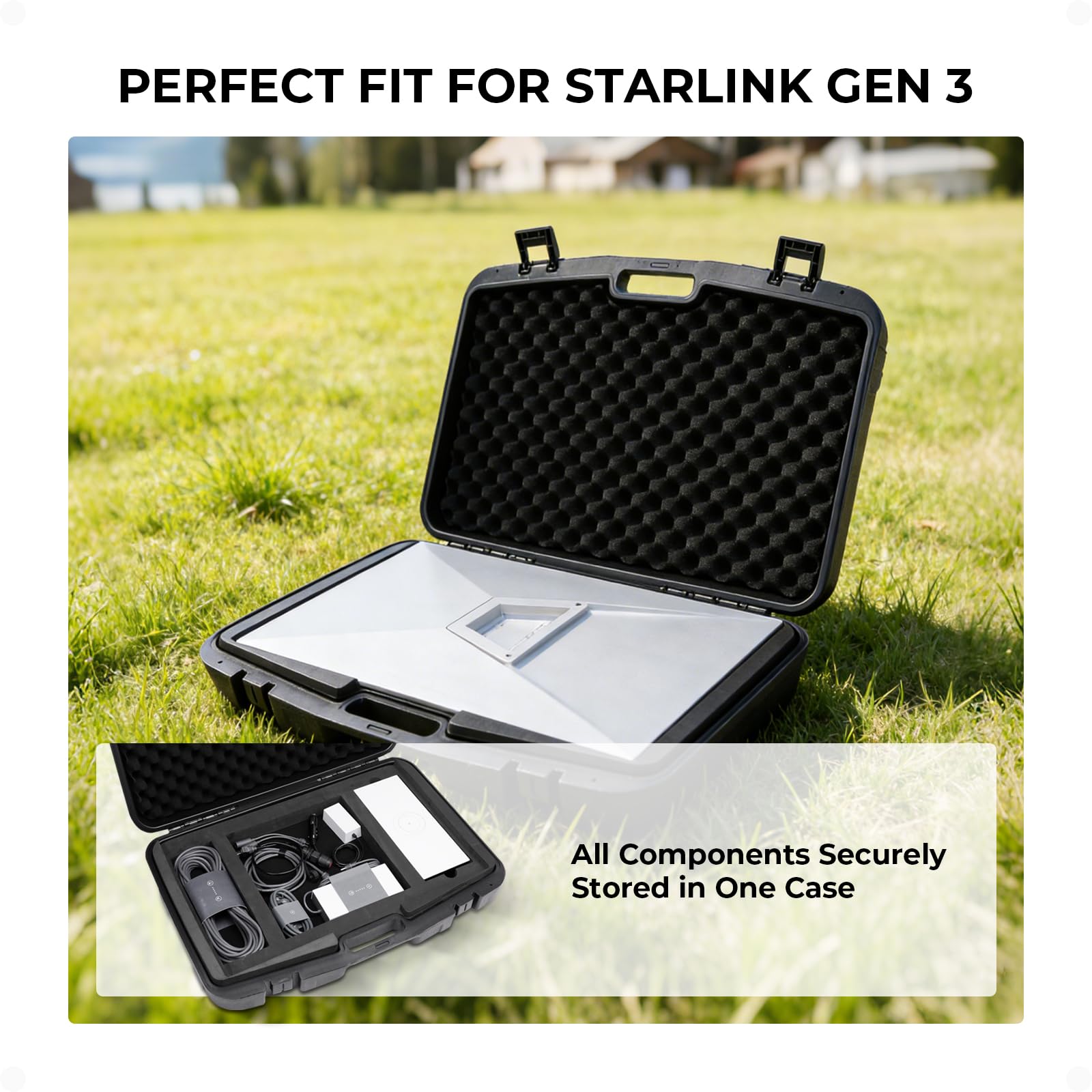 Valise de Transport pour Starlink Standard Gen 3, Étui Rigide de Protection avec Mousse Personnalisée pour Antenne Gen 3, Routeur et Câbles, Rangement Extérieur Durable