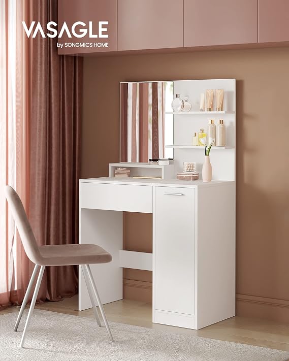 VASAGLE Dressing Table with Mirror, 1 Drawer, Cabinet