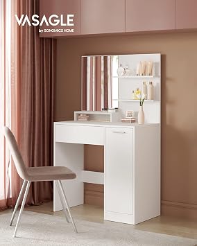 VASAGLE Dressing Table with Mirror, 1 Drawer, Cabinet