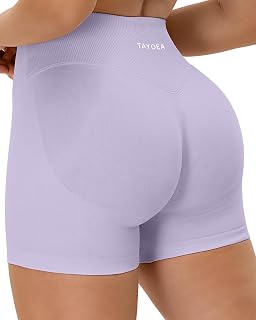 TAYOEA Sports Shorts Women's Invisible Scrunch Gym Short Sports Trousers V-shaped Crossover Butt Lifting Short Leggings Seamless Push Up Cycling Shorts Women Light Purple M