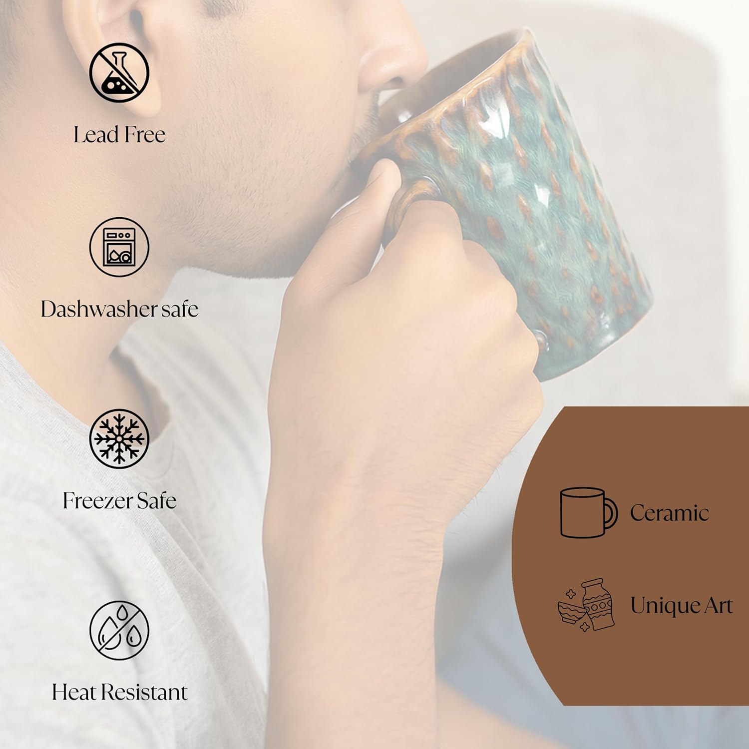 Ceramic Coffee Mug 12 oz, Reactive Glaze Stoneware Cup with Textured Grip, Lead-Free Microwave & Dishwasher Safe Mug for Coffee, Tea, Latte, Hot Cocoa, Office & Home Gift (Sage -2 Pack)