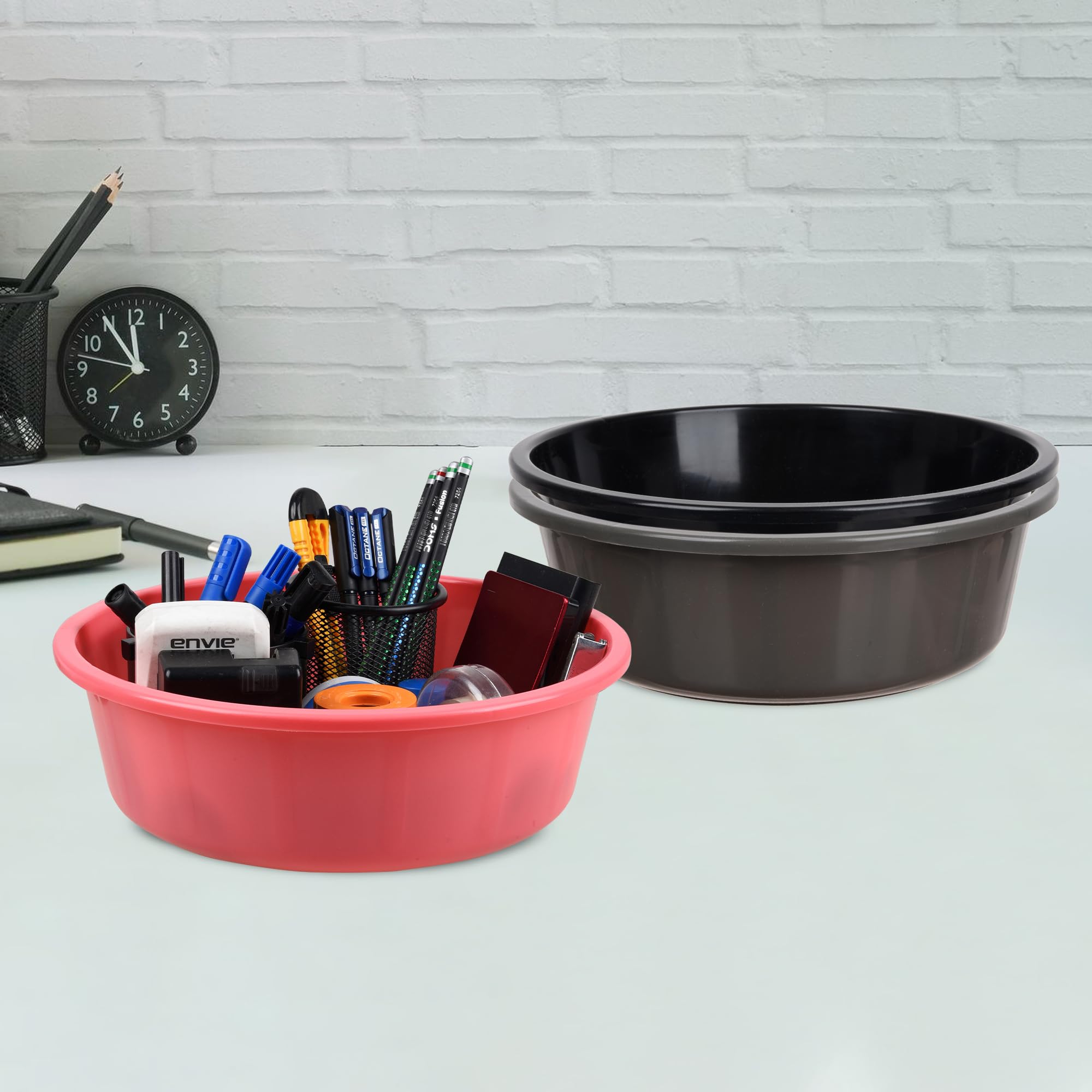 Urbane Home Pack of 3 Desk Organizer | Stationery Organizer | Multipurpose Organizer | Office Supplies for Pen-Pencil-Staplers | Desktop Organizer | 6 LTR | Gray & Black & Pink