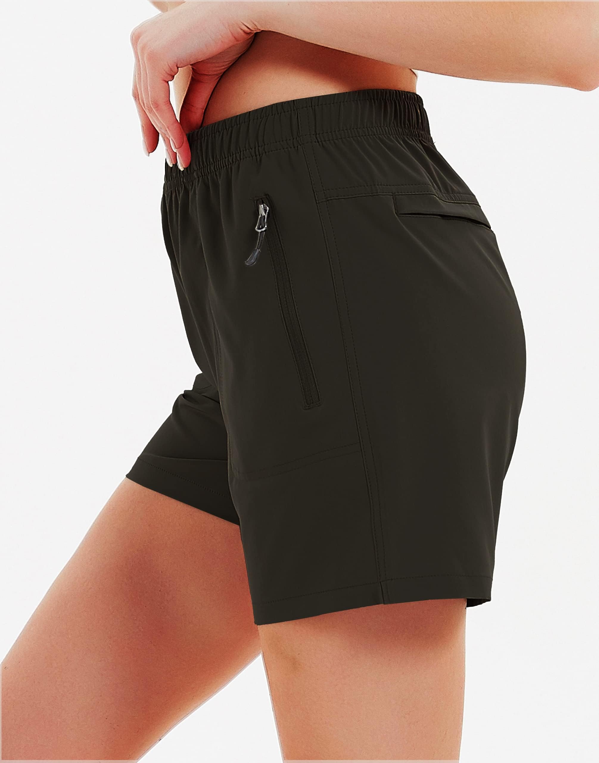 Pantalones Cortos de Senderismo para Mujer, de Secado rápido, Ligeros, atléticos, para Golf, Casuales, de 7 Pulgadas, con Bolsillos con Cremallera