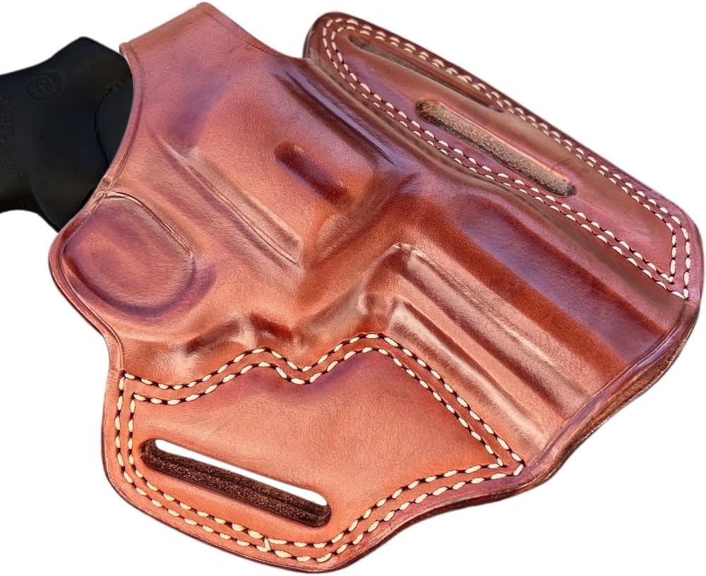 Premium Leather Three Slot OWB Pancake Holster with Thumb Break Fits, King Cobra 357 Mag 6-Shot 3" Barrel, Right Hand Draw, Brown Color #1631#