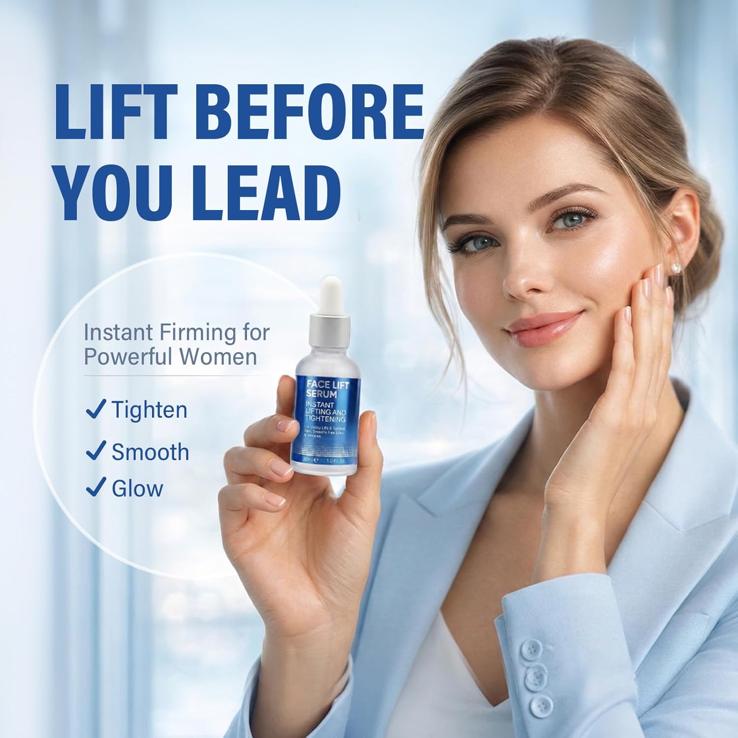 Instant Face Lift Serum-Temporary Lifting & Tightening Facial Serum for Women & Men | Visibly Smooths Skin Appearance with Peptides & Hyaluronic Acid | 1 Fl Oz