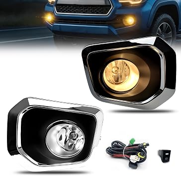 Fog Lights Compatible with 2016-2023 Toyota Tacoma Fits SR, SR5 Model Only Front Bumper Driving Fog Lamps - Chrome Bezel
