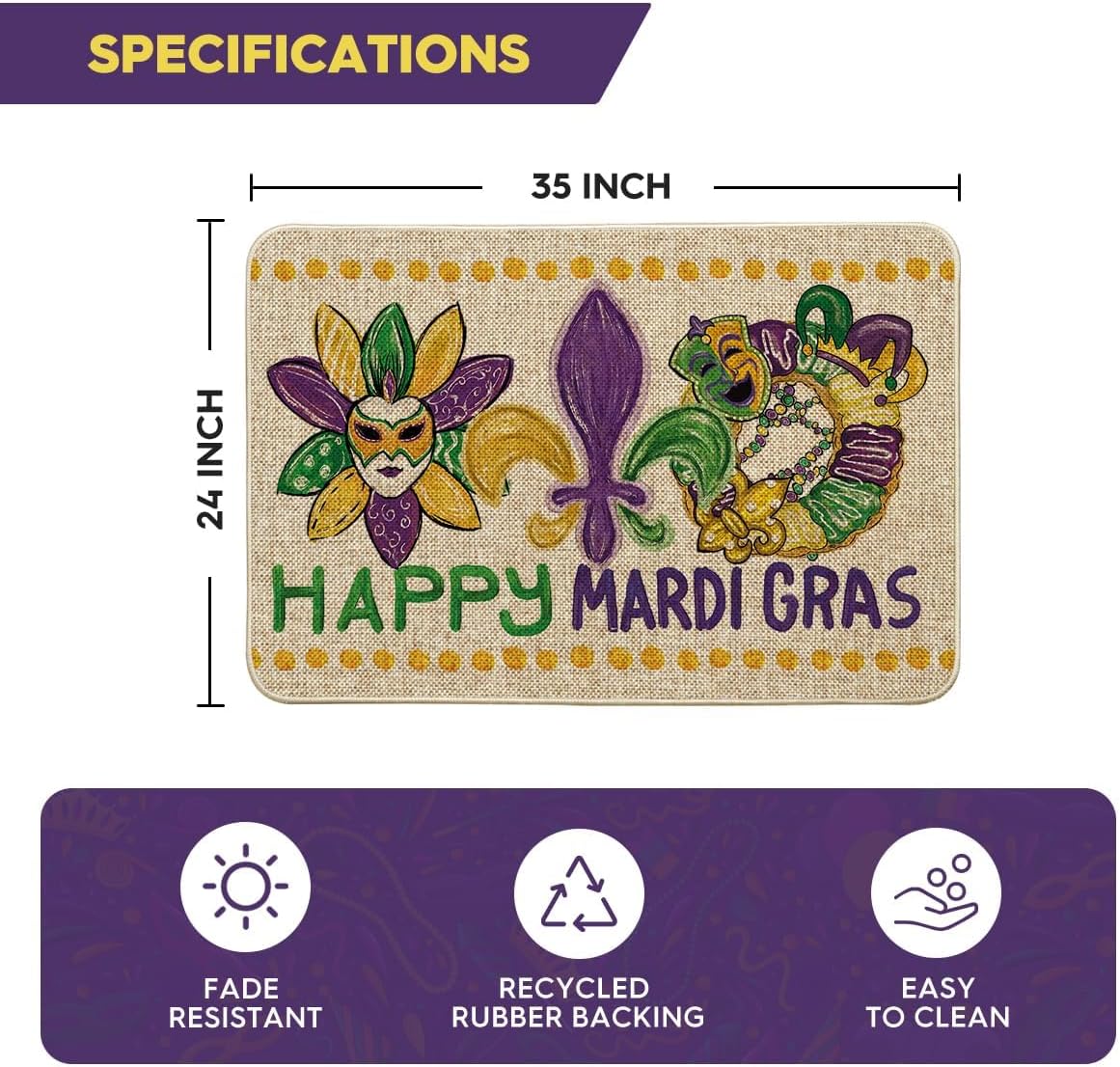 Artoid Mode Irises Mask Doughnut Happy Mardi Gras Doormat, Carnival Home Decor Low-Profile Switch Rug Door Mat Floor Mat for Indoor Outdoor 24x35 Inch