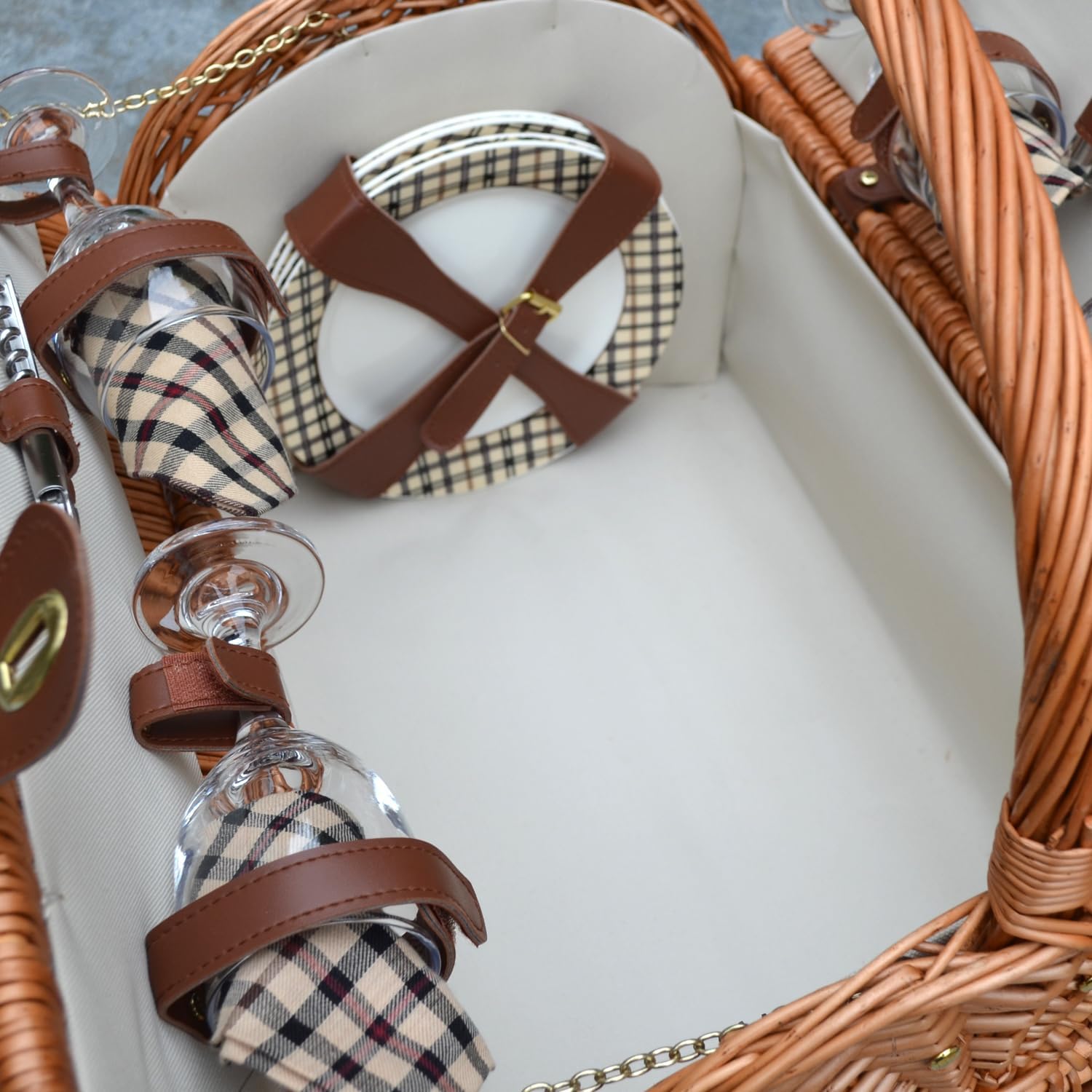 Personalized Picnic at Ascot Yorkshire Willow Picnic Basket with Service for 4 with Blanket and Coffee Set