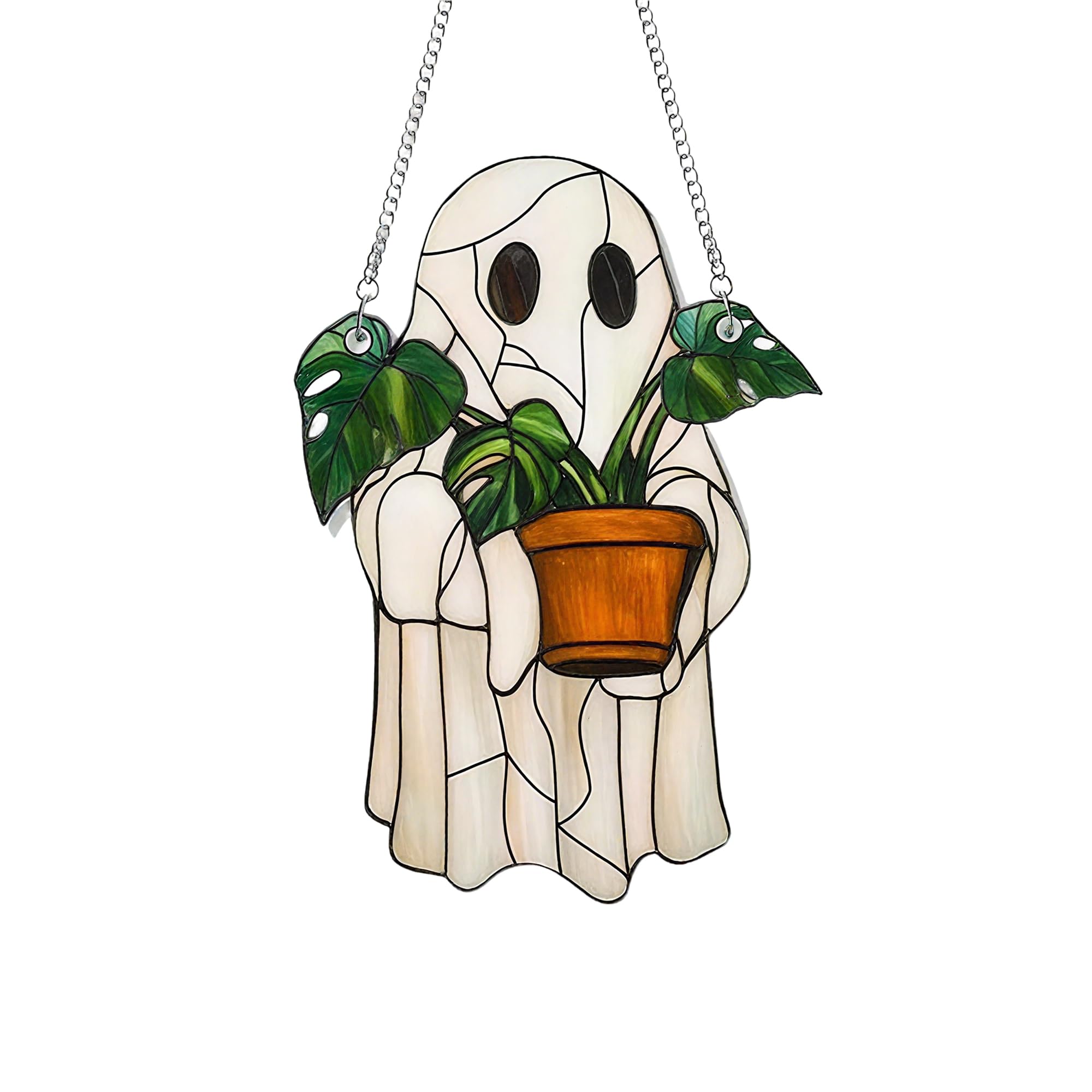 Cute Acrylic Ghost Plant Suncatcher, Outdoor Hanging Ornaments Sun Catchers for Garden, Creative Pendant Style Home Decor, Ghost Design Window Decorations Flat Wall Art Decoration (A)