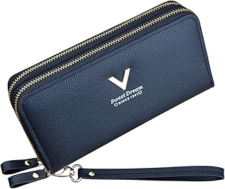 Portafoglio Donna con Doppia Cerniera Porta Monete Portafoglio in Pelle PU da Donna Portafoglio per Telefono Grande Capacità Portafoglio con Slot per Schede Multiple Portafoglio da Polso (Nero2)