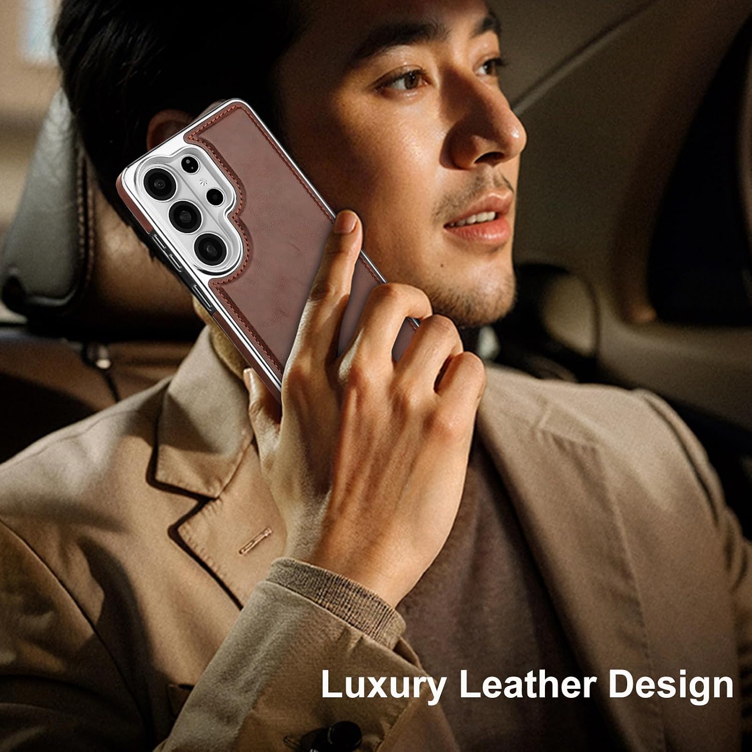 for Samsung Galaxy S26 Ultra Leather Case with Built-in Magnetic Ring, [Compatible with Wireless Charging] Luxury PU Leather Shockproof Protective Cover for Samsung Galaxy S26 Ultra(Dark brown)